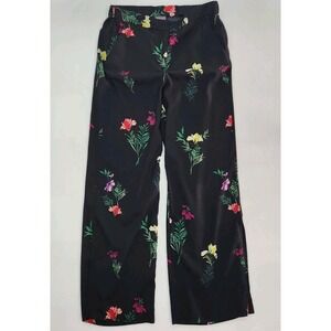 Vince Camuto Dress Pants Women's Size 6 Black Floral Straight Leg Slash Side